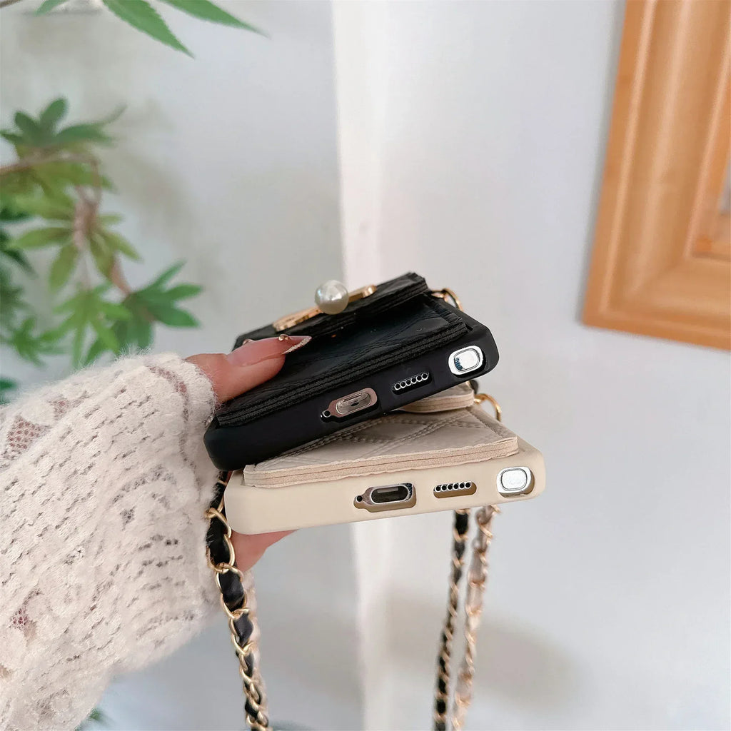 Pearl Butterfly Rhombus Card Holder Samsung Phone Case - Viexta