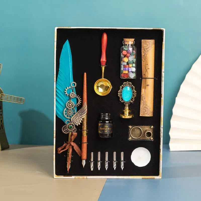 Vintage Feather pen & mirror gift hamper - Viexta