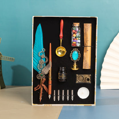 Vintage Feather pen & mirror gift hamper