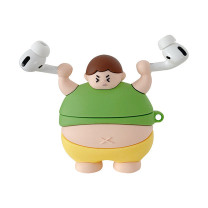 3D Cute Little Fat Man Lifting Weights Silicon AirPods Pro Cases