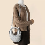 Glossy Woven Fashion Handbag - Viexta