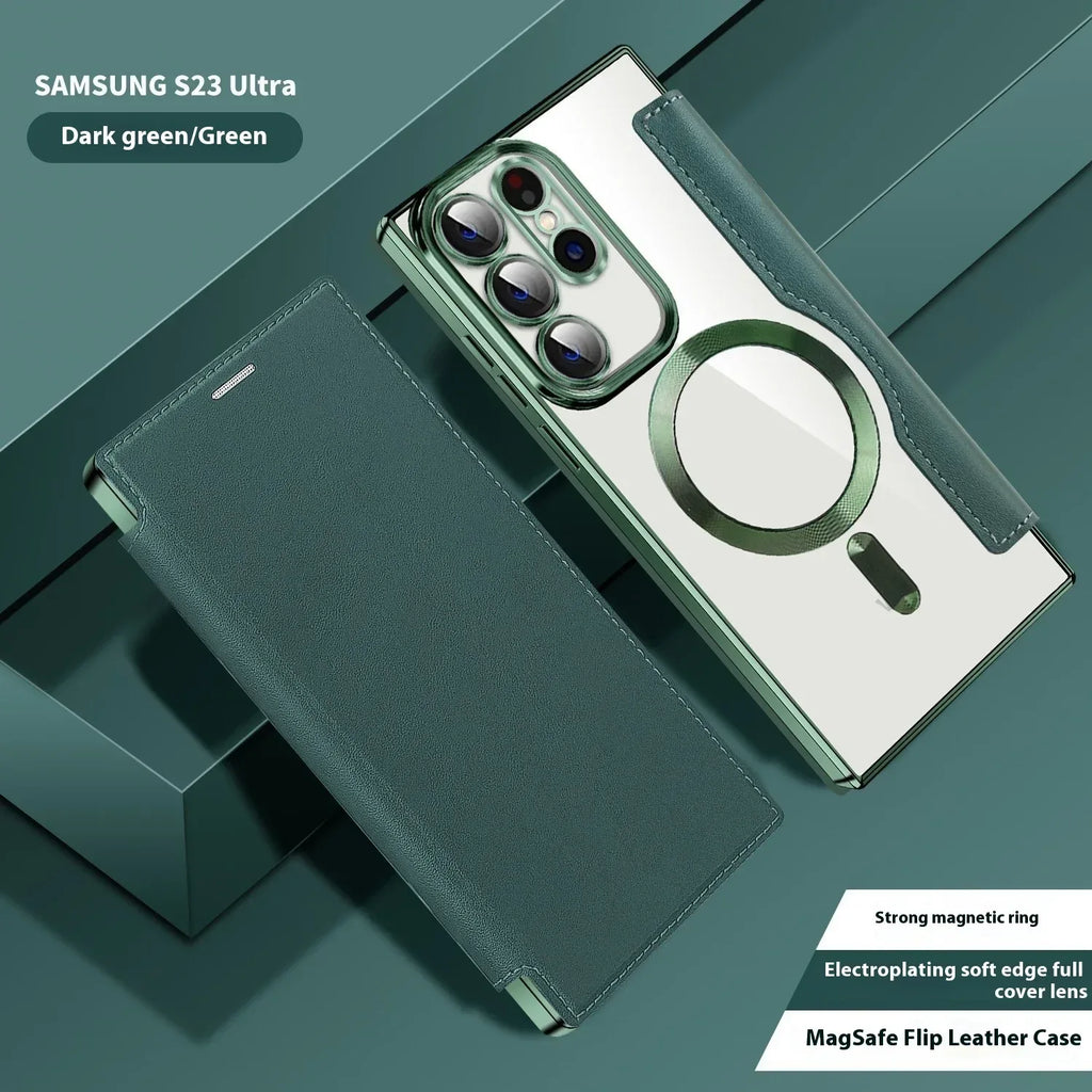 Electroplated Wireless Magnetic Business Flip Samsung Leather Case - Viexta