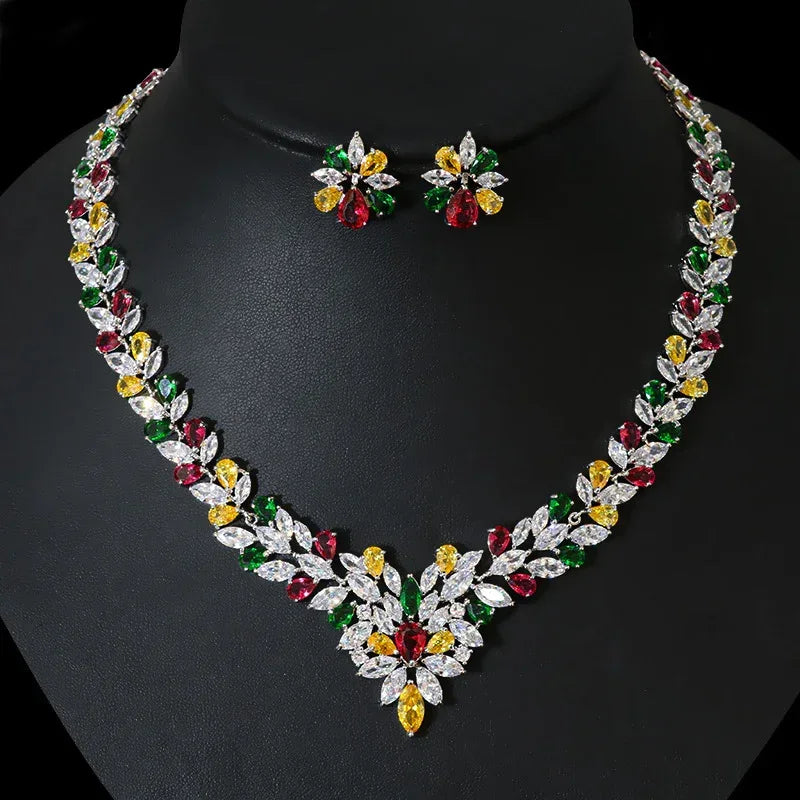 bride-zircon-diamond-necklace-earring-set - Viexta