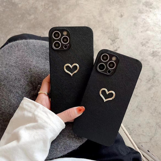 Bronzing Heart Leather iPhone Case