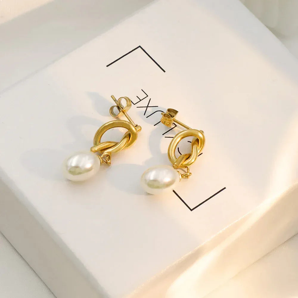 French Vintage Knotted Pearl Earrings - Viexta
