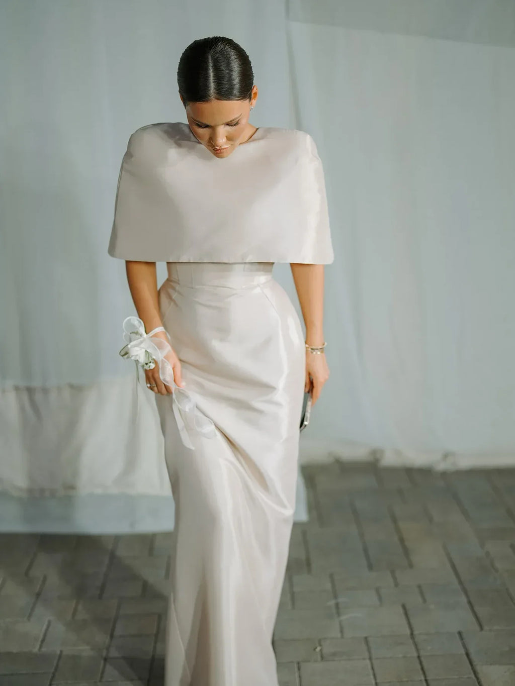 Satin Cape-style Top &Fitted Maxi Dress Set - Viexta