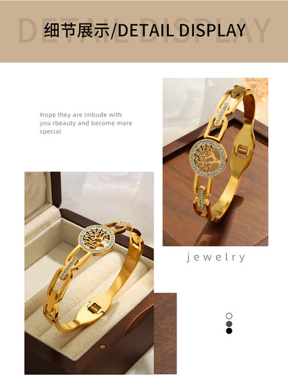 Hollow Jeweled Titanium Steel Gold-plated Bracelet