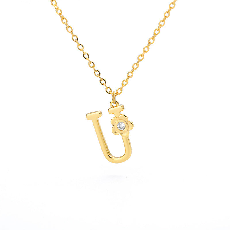 Rose English Alphabet Pendant Necklace