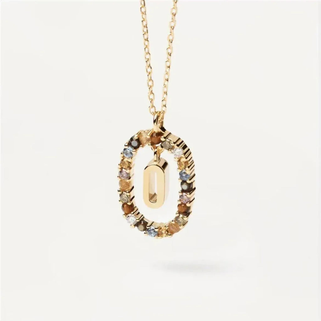 Colored Rhinestone Alphabet Necklace - Viexta