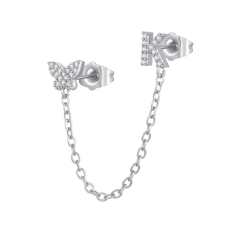 Women's Zircon Butterfly Alphabet One Piece Stud Earrings - Viexta
