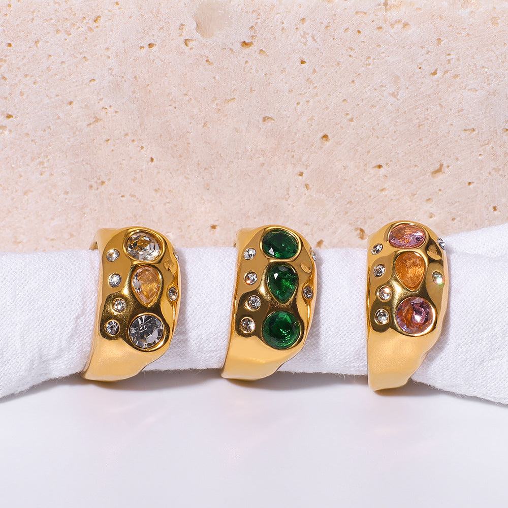 Retro Colorful Diamond Open Adjustable Ring