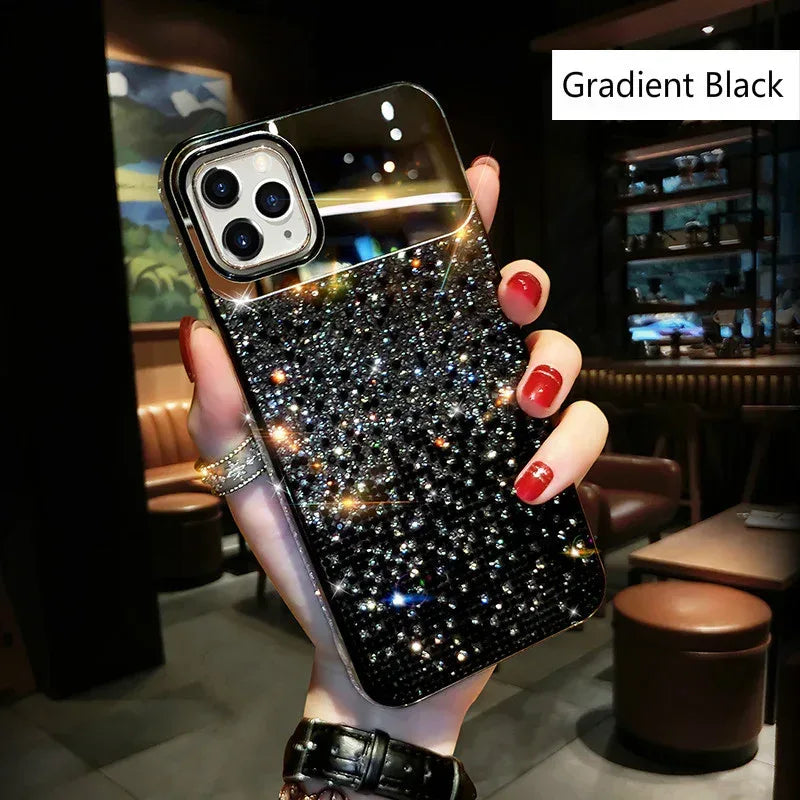 Gradient Rhinestone Mirror Phone Case - Viexta