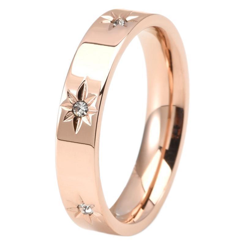 Stainless Steel Five-pointed Star Inlaid ZirconRing