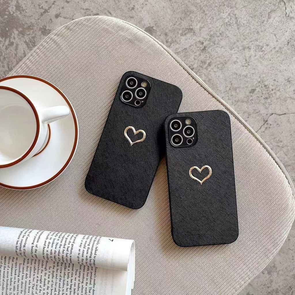 Bronzing Heart Leather iPhone Case - Viexta