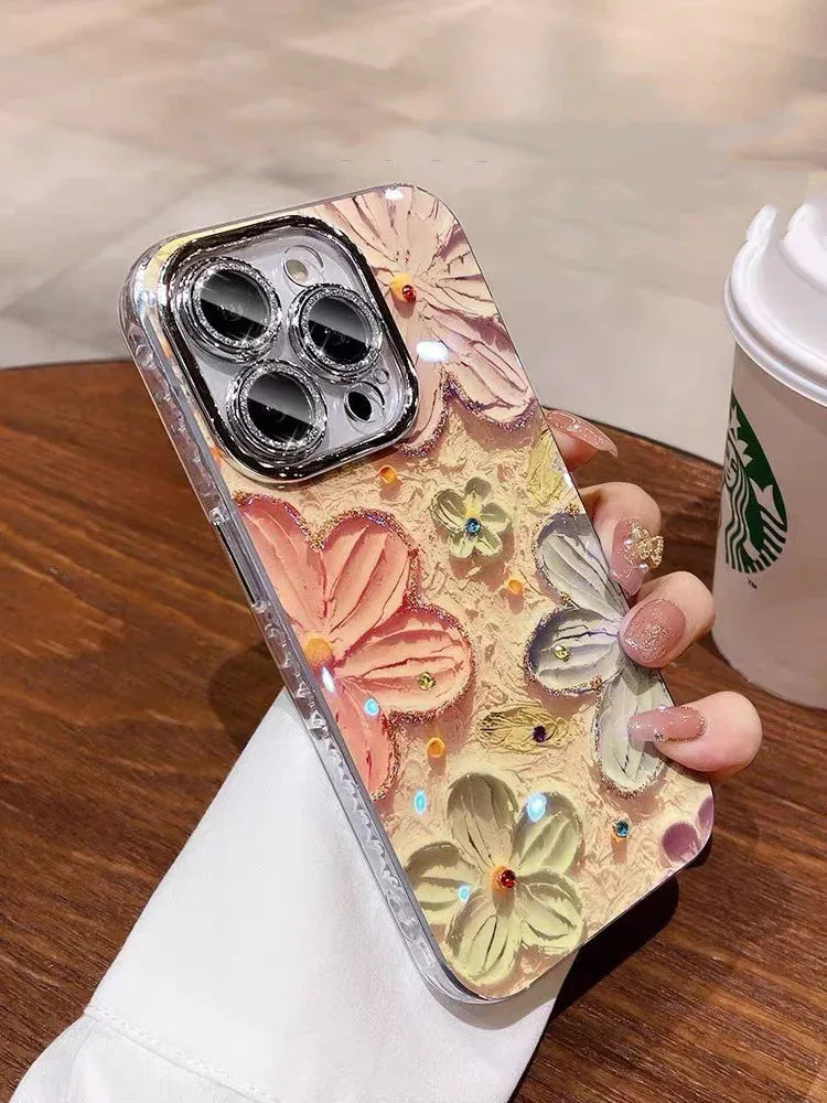 Blue Light Oil Painting Flower iPhone Case - Viexta