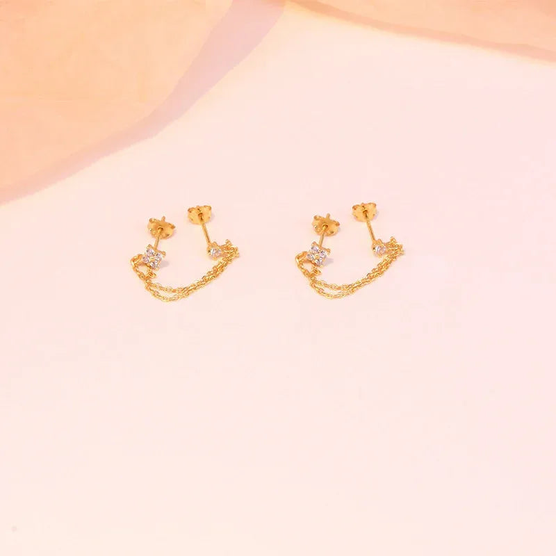 S925 Sterling Silver Tassel Rhinestone Stud Earrings - Viexta