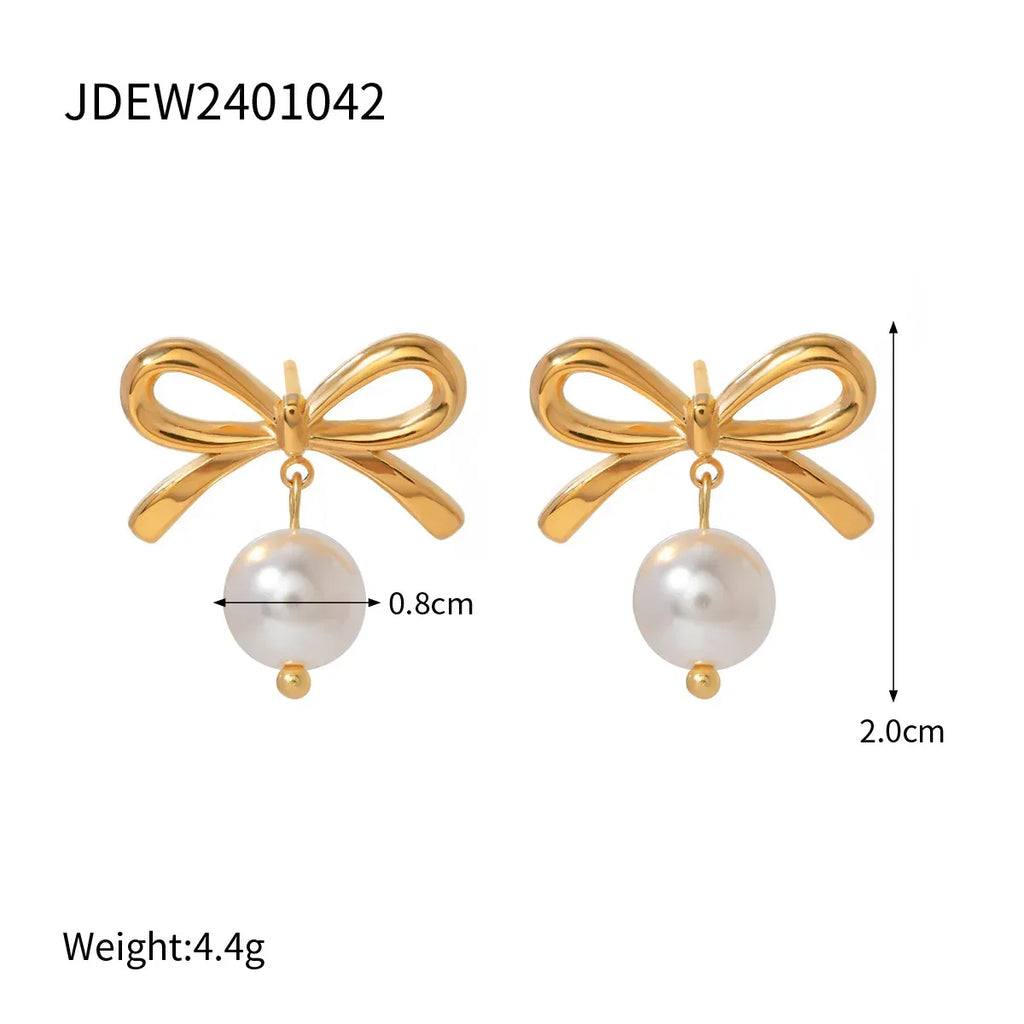 18k Gold Stainless Steel Pearl Ginkgo Pendant Earrings - Viexta