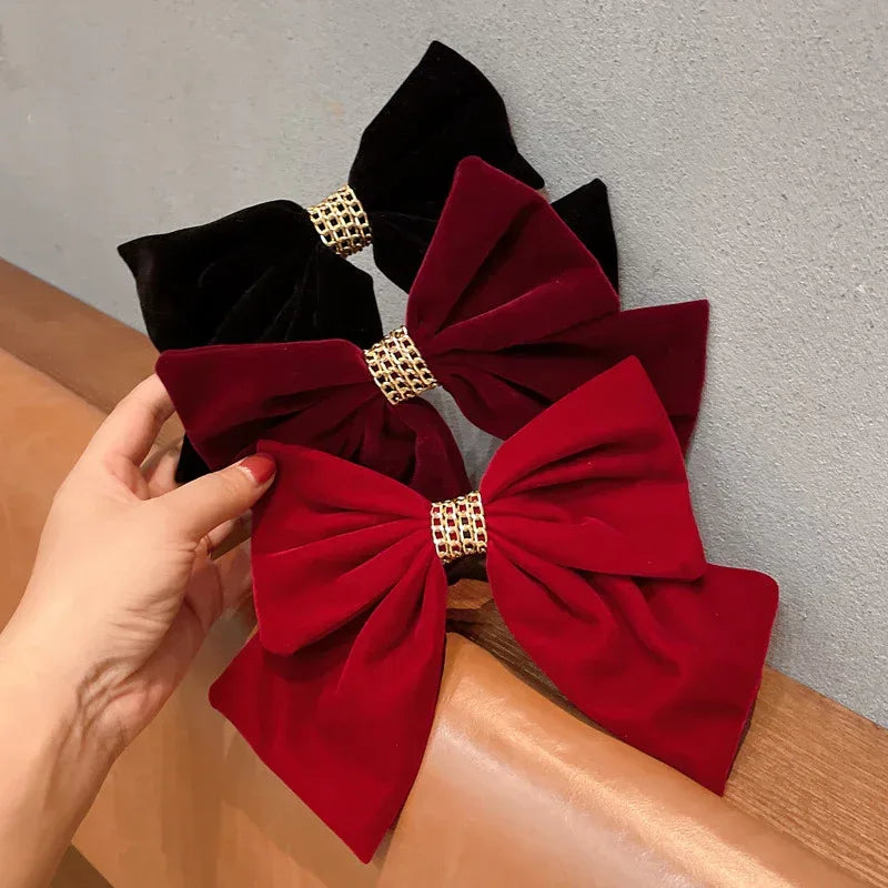 Red Velvet Chain Big Bow Hairpin - Viexta