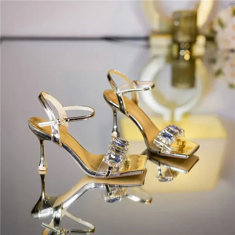Rhinestone Strap Fairy High Heels - Viexta