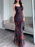 Flocked Strappy Maxi Dress - Viexta