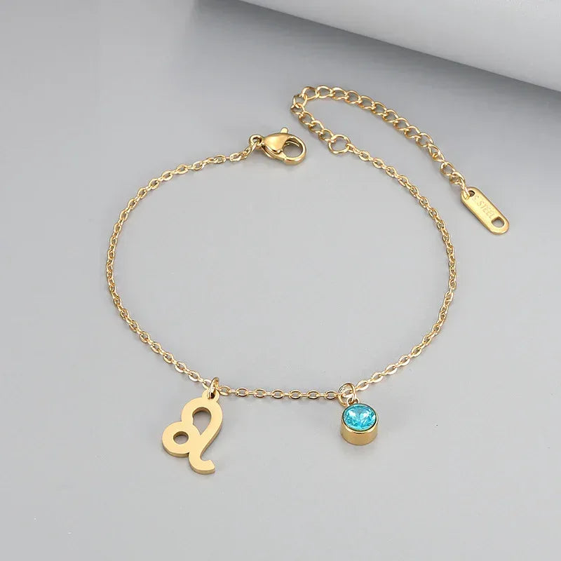 Retro Fashion Zodaic Bracelet Inlaid With Blue Zircon - Viexta