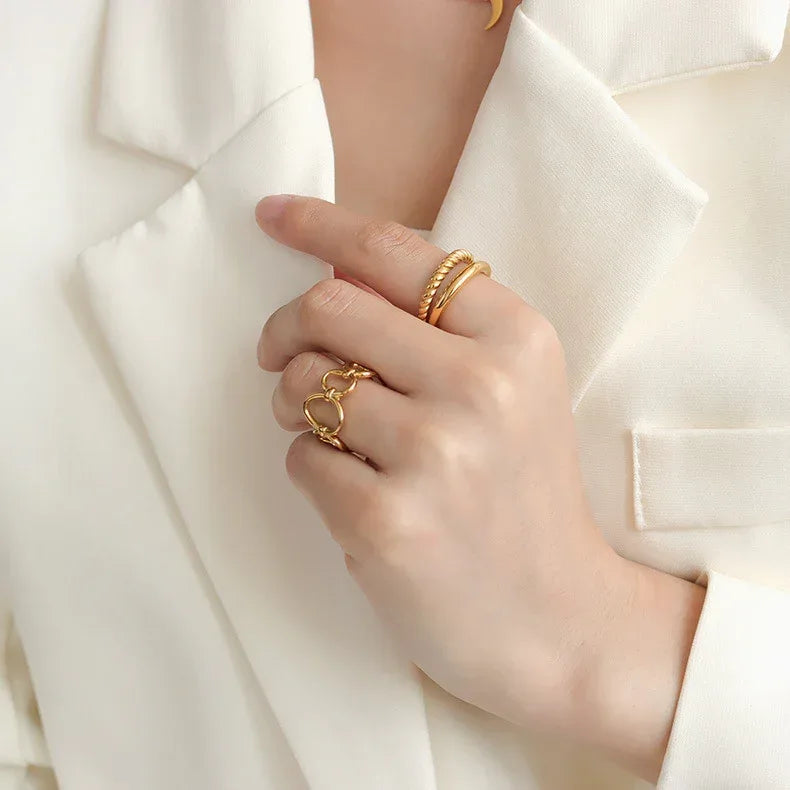 Double-layer Glossy Twist Ring - Viexta
