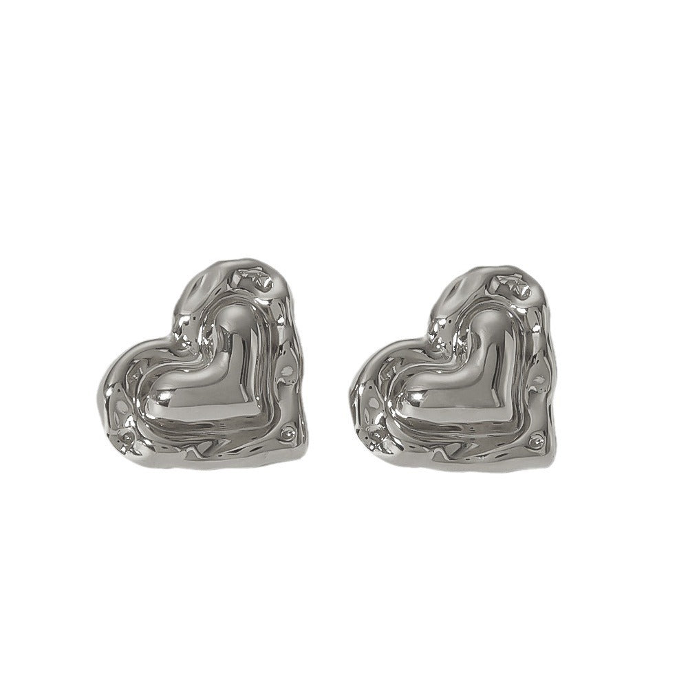 Love Heart-shaped Stainless Steel 18K Ear Stud And Ring