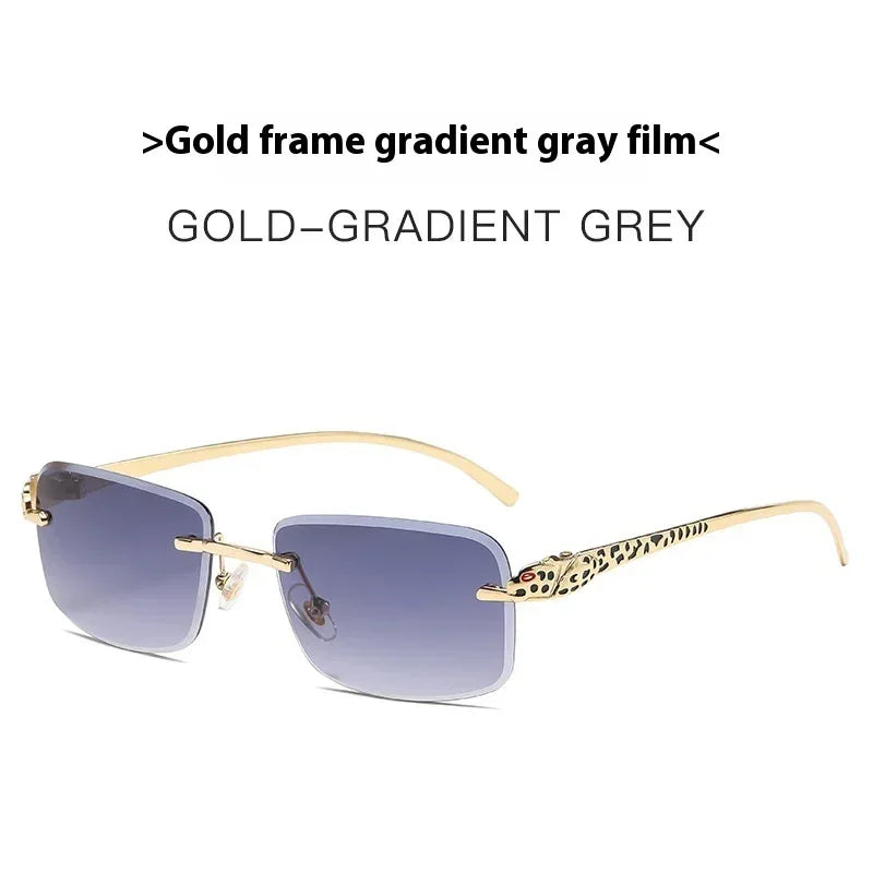 Women's Retro Cheetah Decorative Frameless Square Sunglasses - Viexta