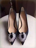 Rhinestone Pointed Satin Heels - Viexta