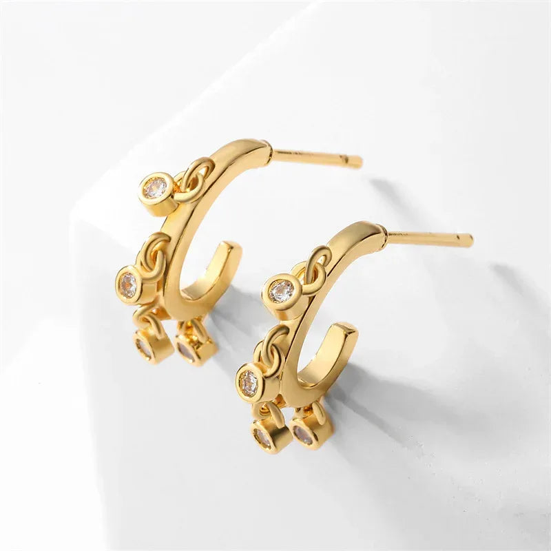 Hexagon Zircon-embedded Earrings - Viexta