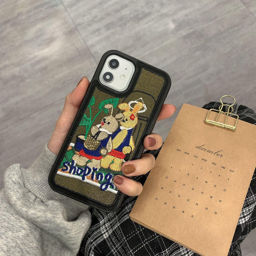 Heavy Embroidery Milk Tea iPhone Cover - Viexta