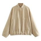 Loose Casual Street Stand Collar Pilot Buckle Jacket - Viexta