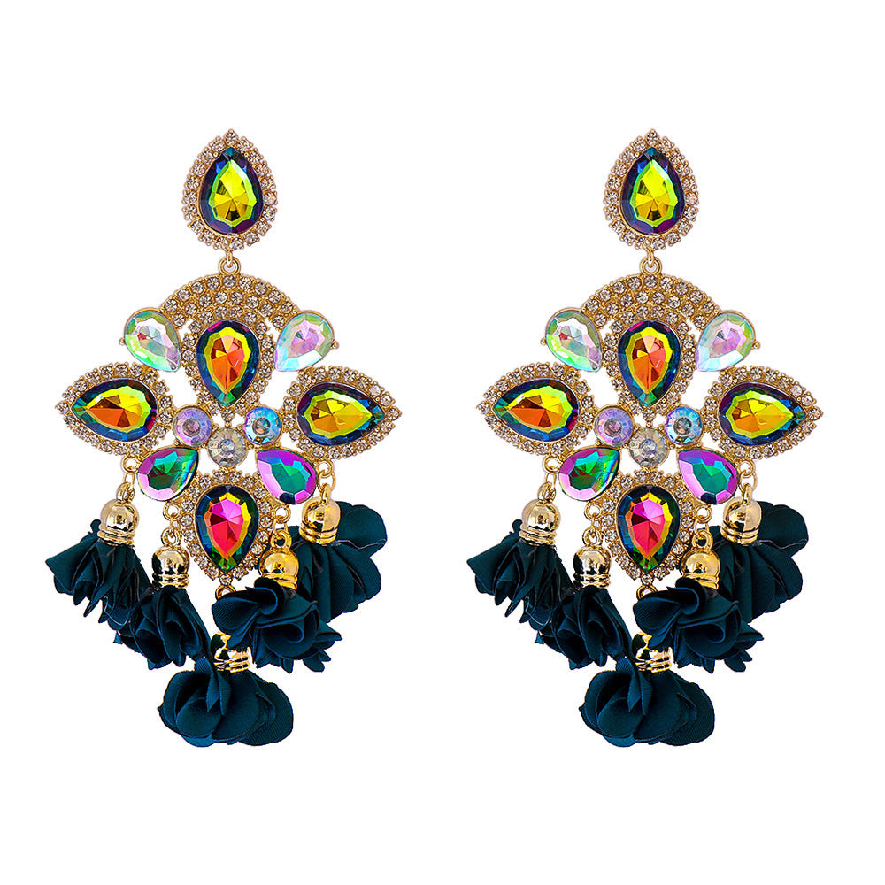 Bohemia Color Diamond Flower Earrings