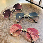 Polygonal Rimless Trimmed Sunglasses - Viexta