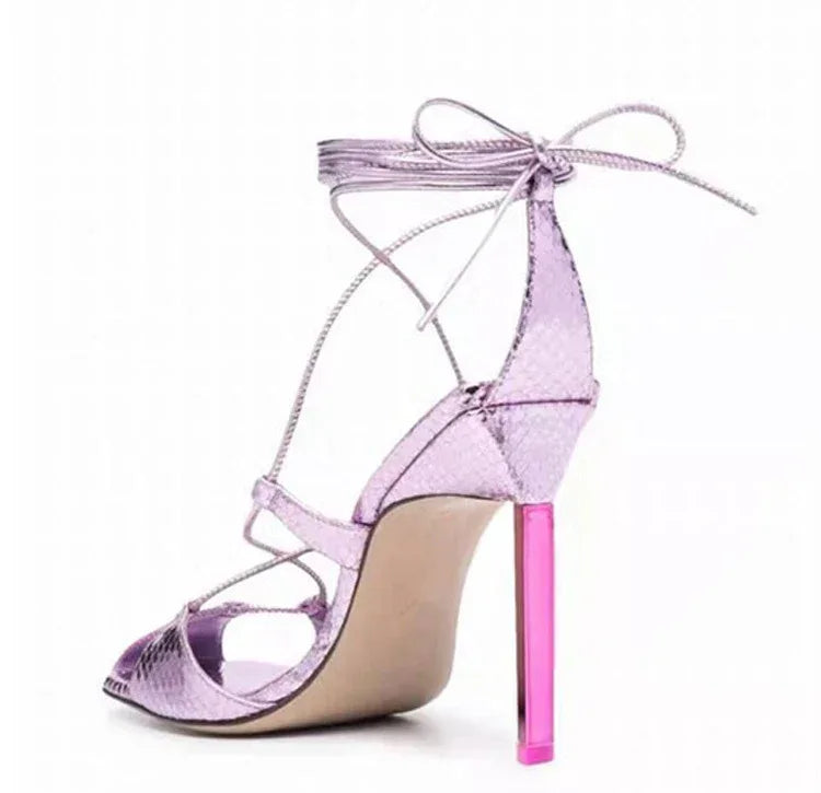 Square Toe Cross Lace-up Cutout Heels - Viexta