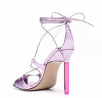 Square Toe Cross Lace-up Cutout Heels