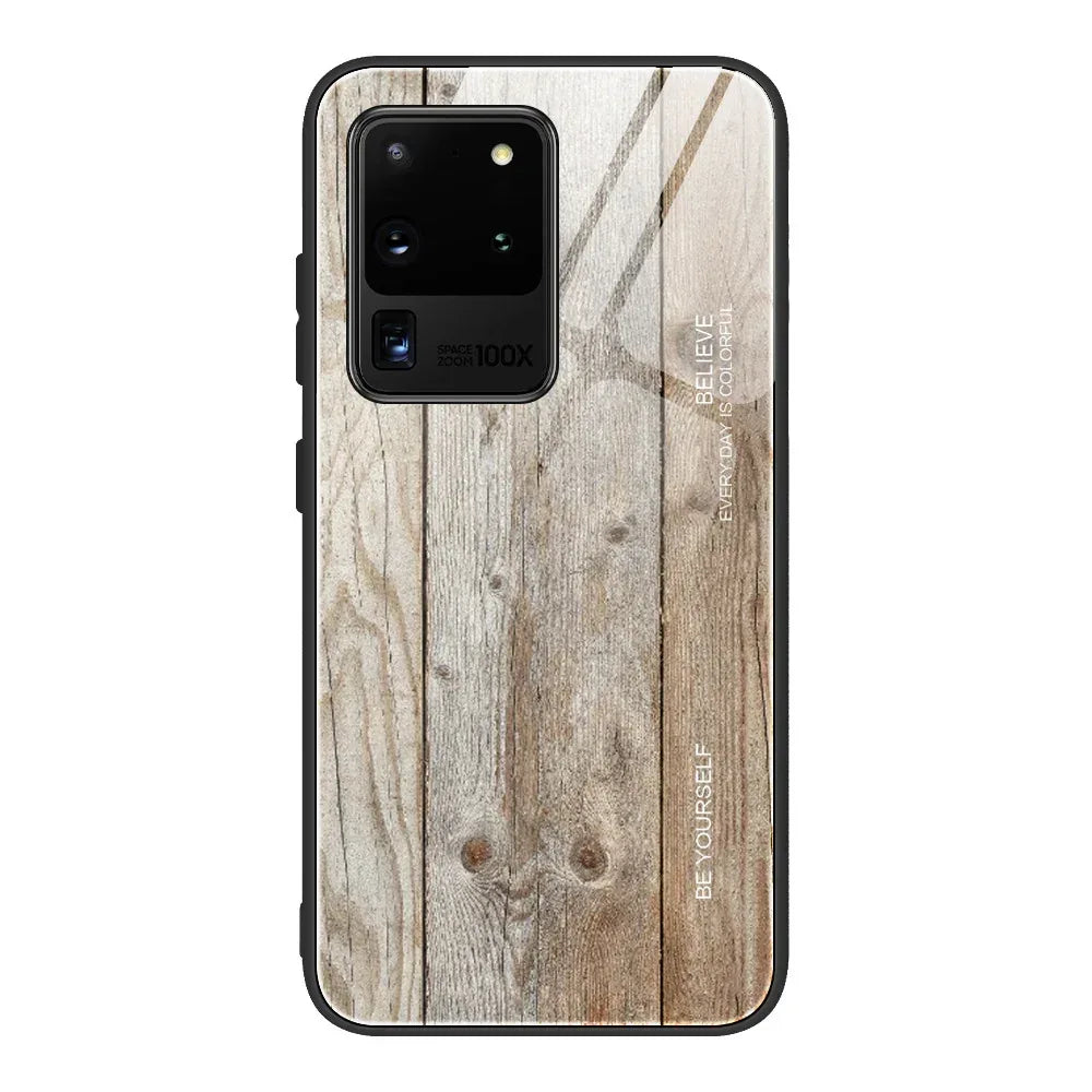 Wood grain tempered glass Samsung phone case - Viexta