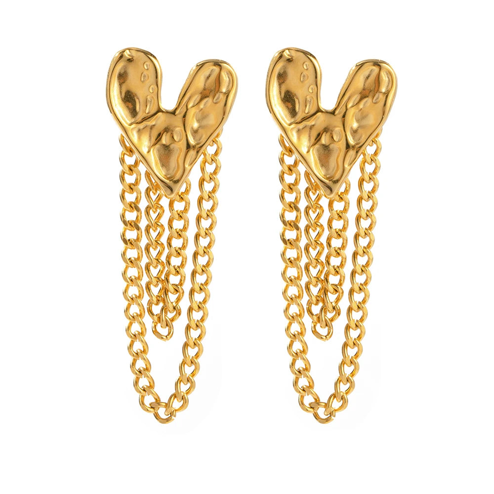 Uworld Stainless Steel Stylish Hammer Heart Shape Lava Irregular Taeesl Stud Earring Delicate Korean Fashion Jewelry Gift