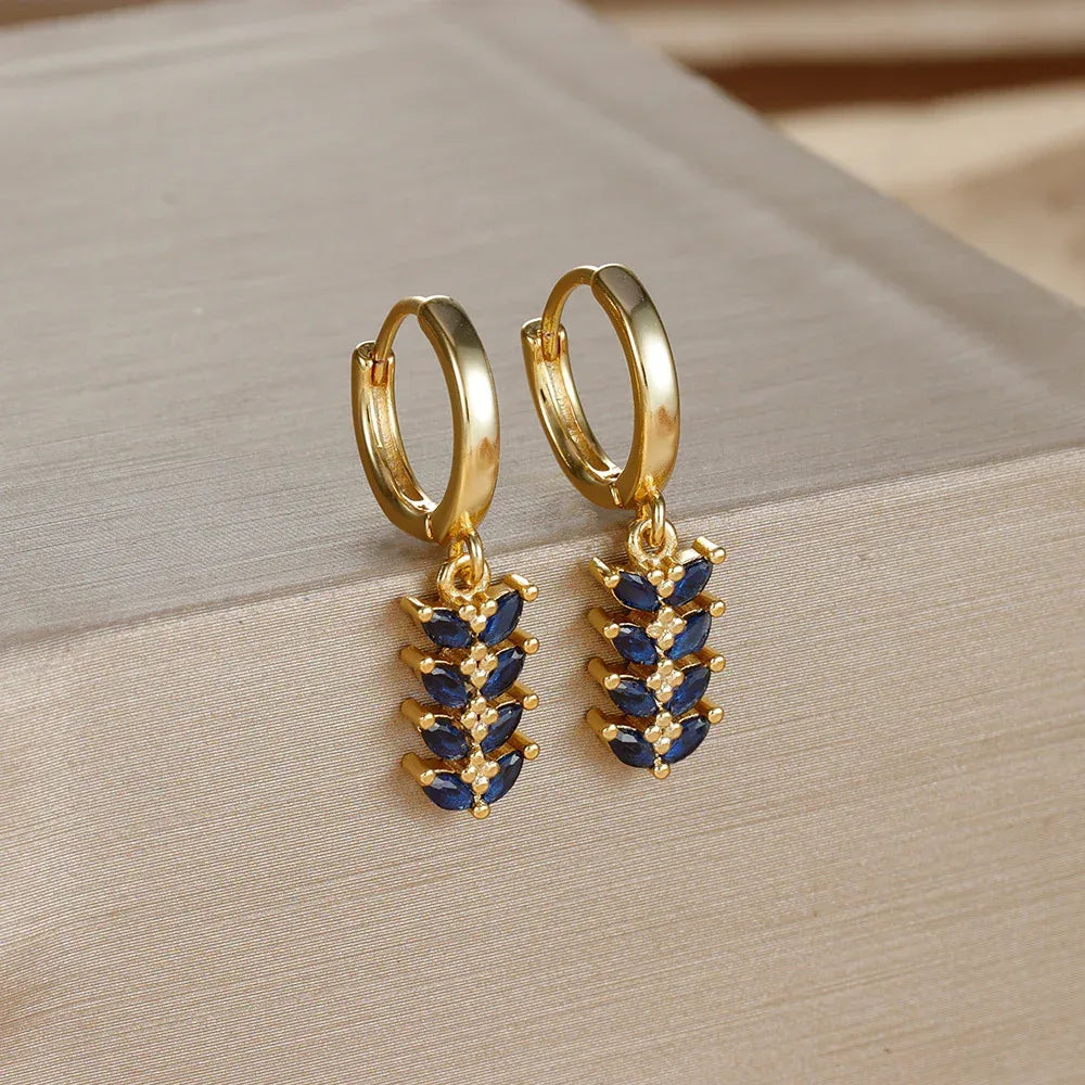 wheat-leaf-shaped-earring-zircon - Viexta