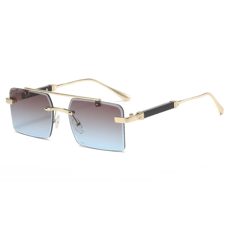 Frameless Trimming Double Beam Square Sunglasses