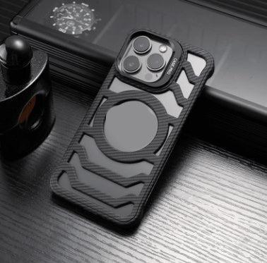hollow-carbon-fiber-pattern-frameless-magnetic-bracket-iphone-case - Viexta