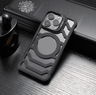 Hollow Carbon Fiber Pattern Frameless Magnetic Bracket iPhone Case