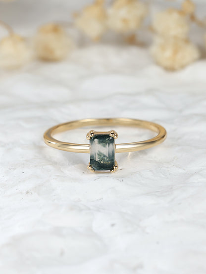 Retro Rectangular Agate Ring