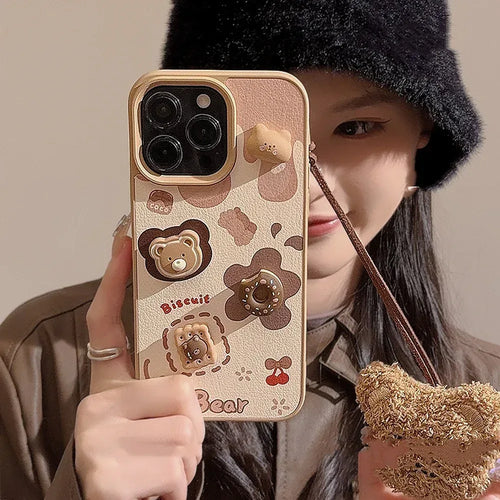 3D Cookie Bear iPhone Case In Leather Style - Viexta