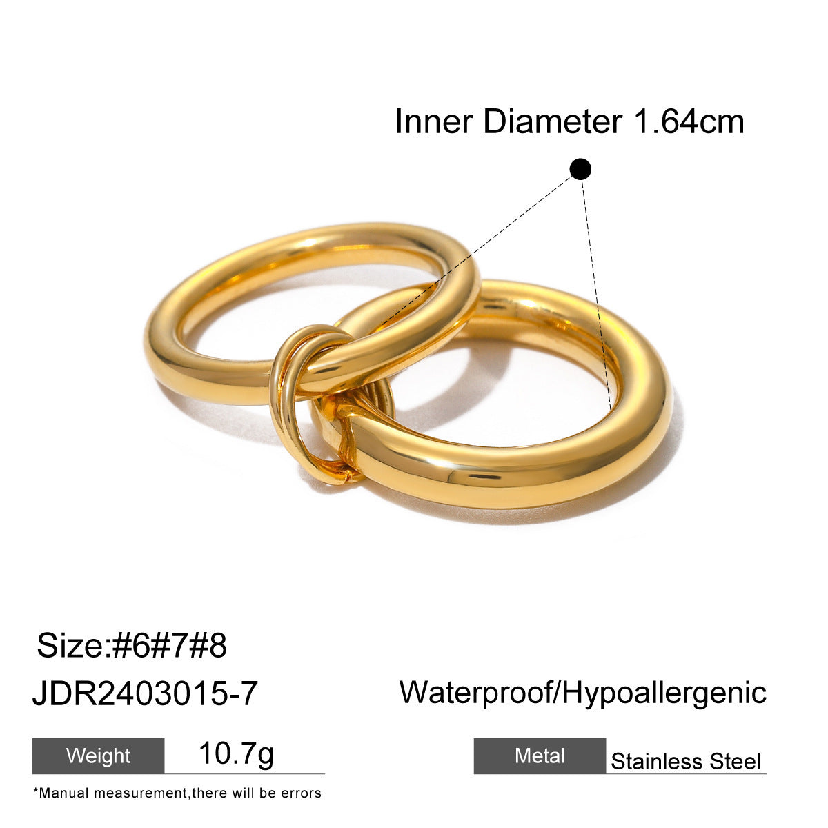 18K Gold Stainless Steel Metal Glossy Two-piece Ring