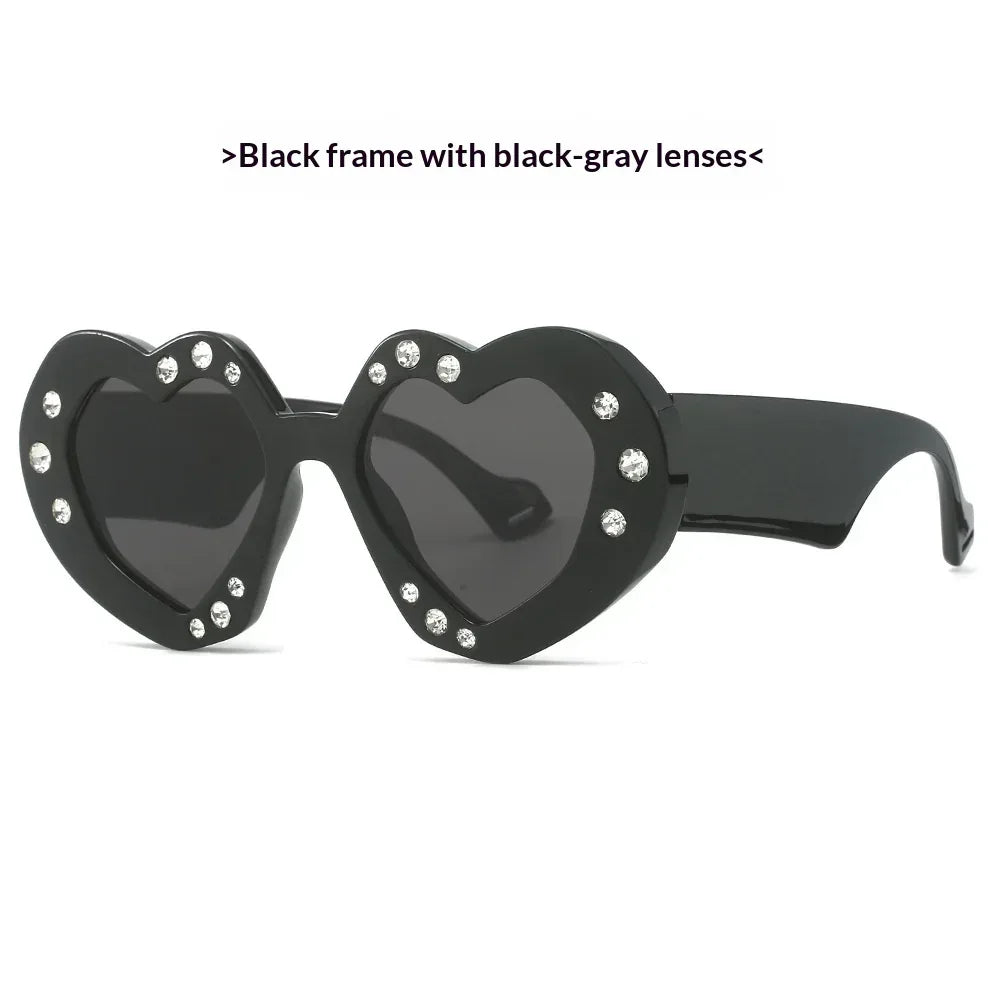 Diamond-Encrusted Heart-Shaped Sunglasses - Viexta