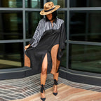 Plus Size Loose Multicolor Batwing Sleeve Shirt Dress - Viexta