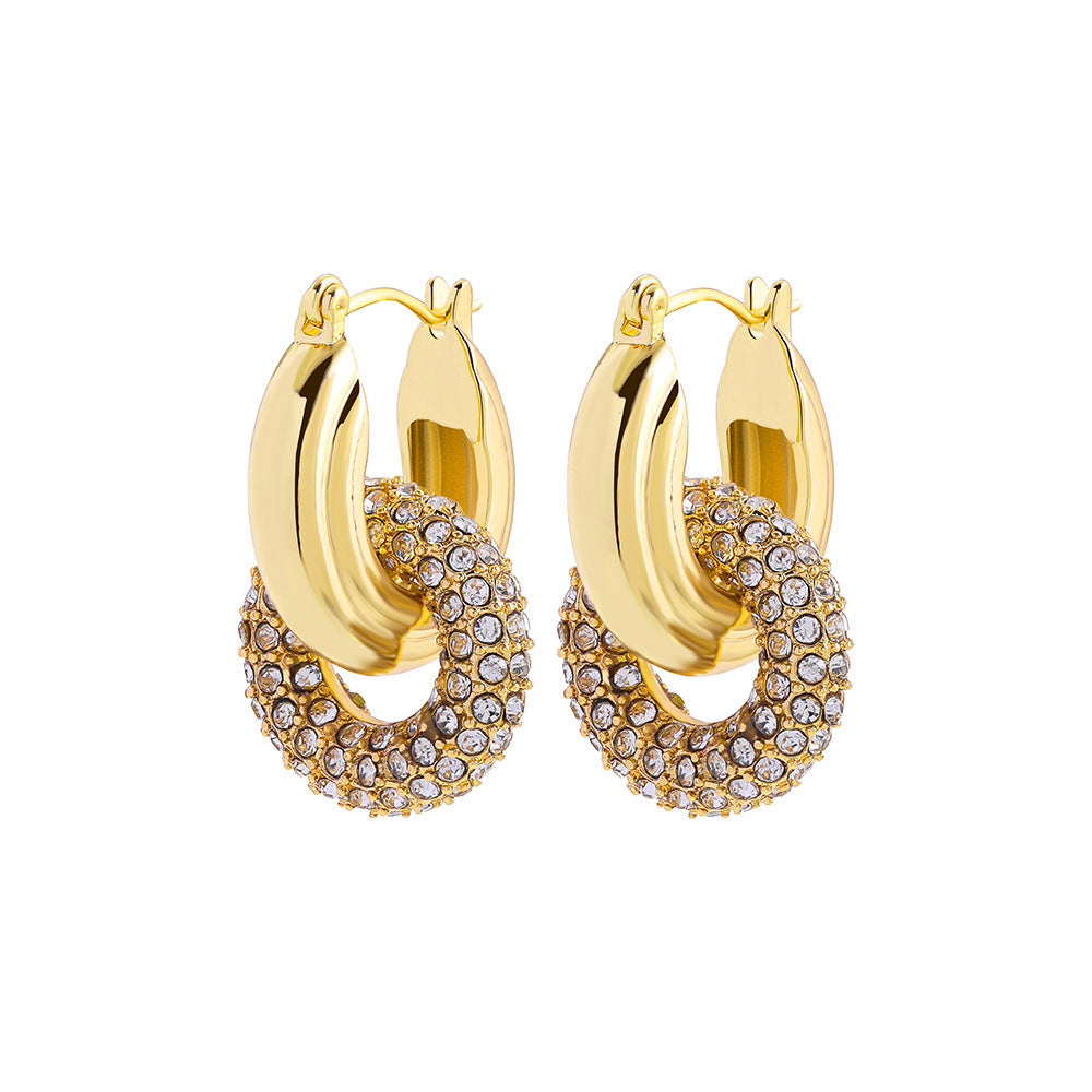 18K Gold Double Ring Plated Diamond Earrings