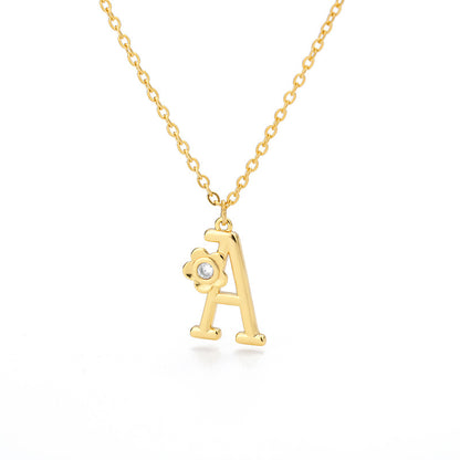 Rose English Alphabet Pendant Necklace