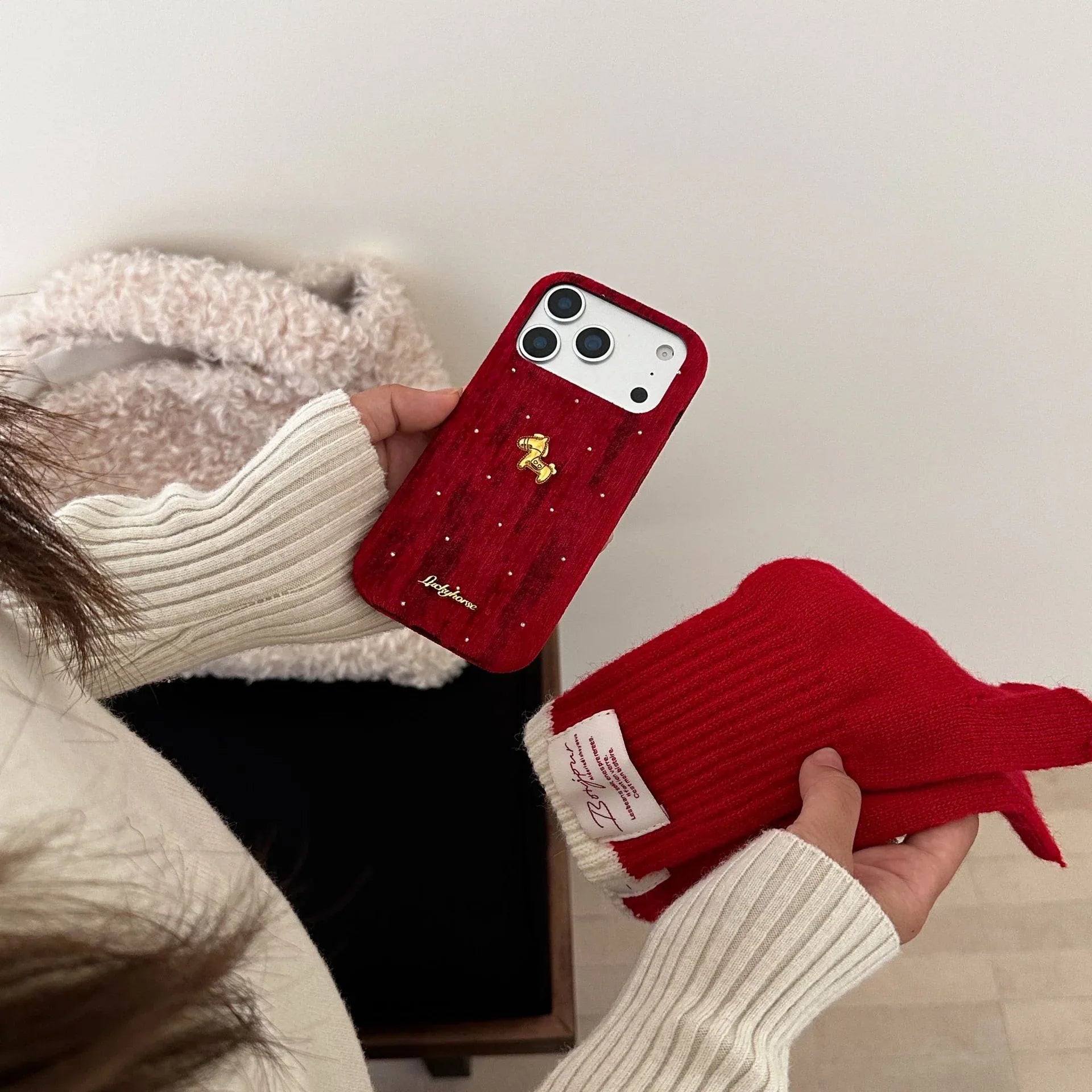 New Year Red Starry Velvet iPhone Case